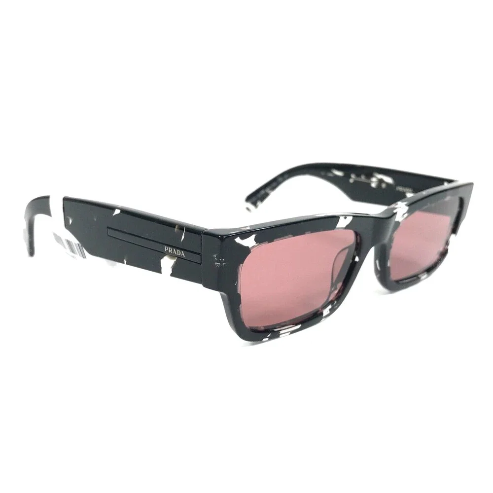 Prada Sunglasses SPRA03 15O-70C Black Clear Tortoise Frames w/ Pink Polarized